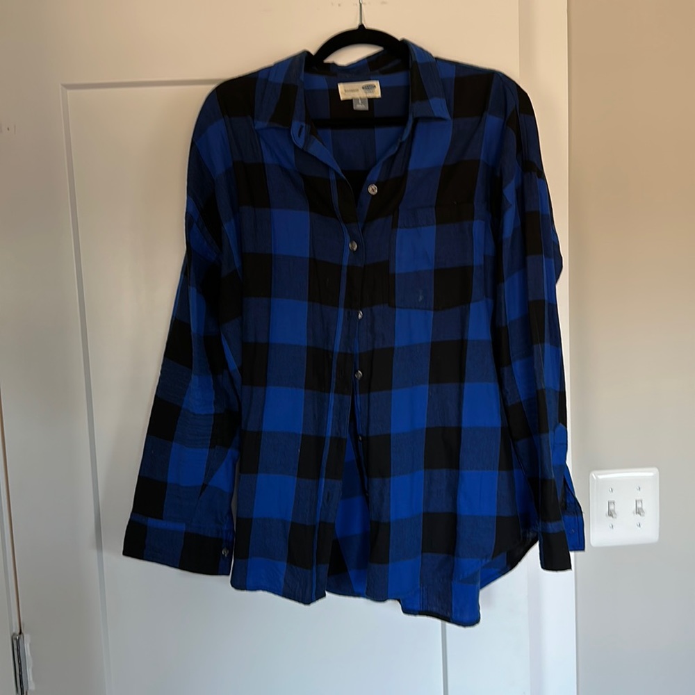 Blue and Black Flannel Large Boyfriend Fit